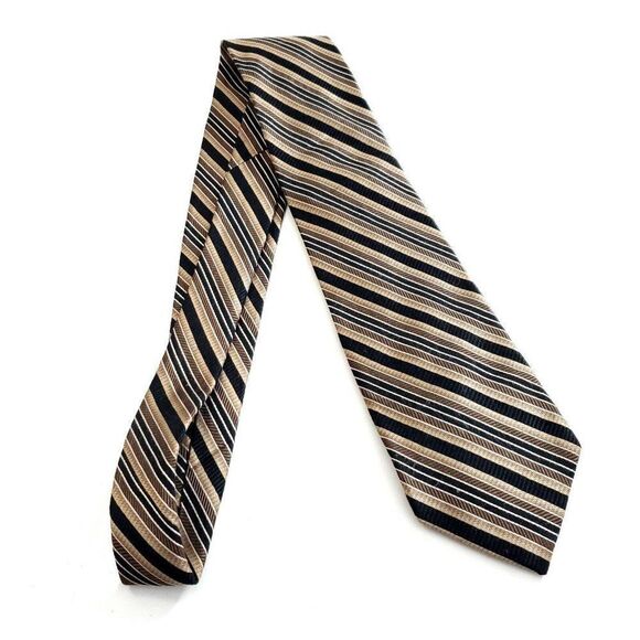 Bruno Piattelli Roma Brown Tan Woven Striped Silk Tie - Picture 6 of 6